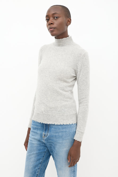 R13 Grey Cashmere Distressed Knit Sweater