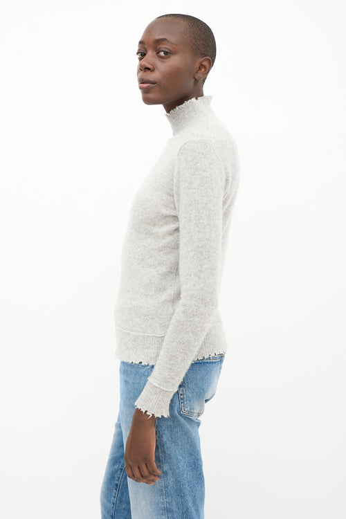 R13 Grey Cashmere Distressed Knit Sweater