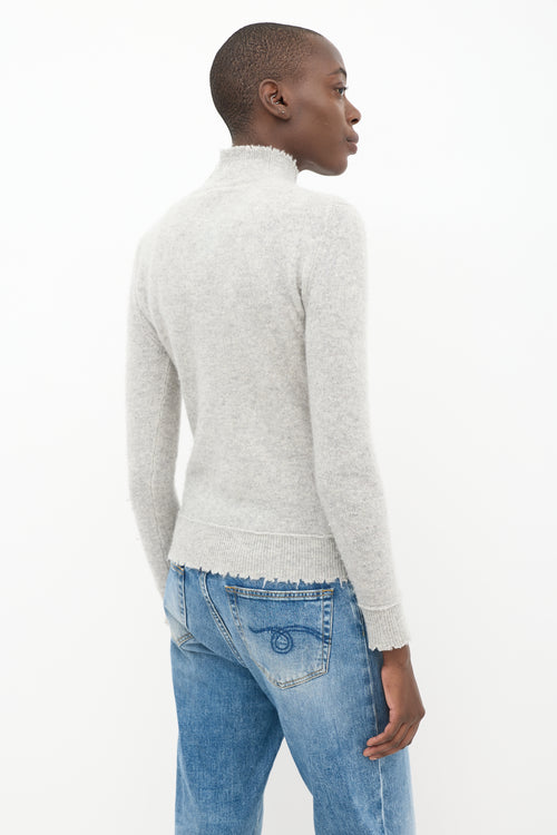 R13 Grey Cashmere Distressed Knit Sweater