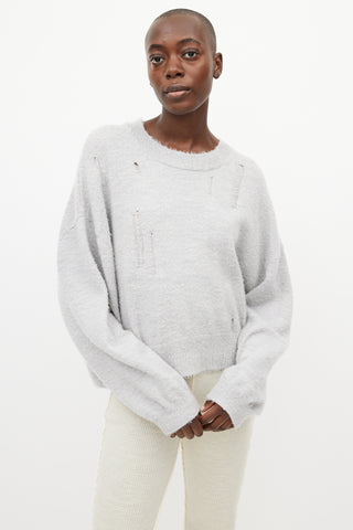 R13 Grey Distressed Wool Knit Sweater