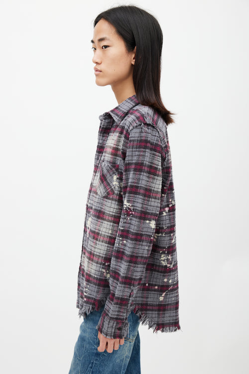 R13 Grey 
Red Distressed Plaid Flannel Shirt