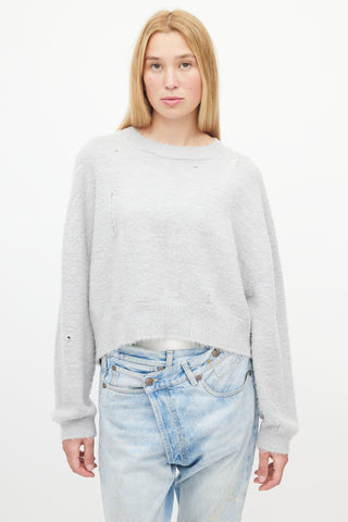 R13 Grey Wool Distressed Knit Sweater