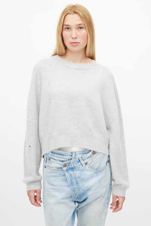 R13 Grey Wool Distressed Knit Sweater