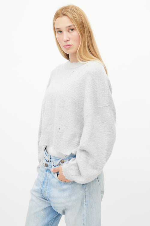 R13 Grey Wool Distressed Knit Sweater