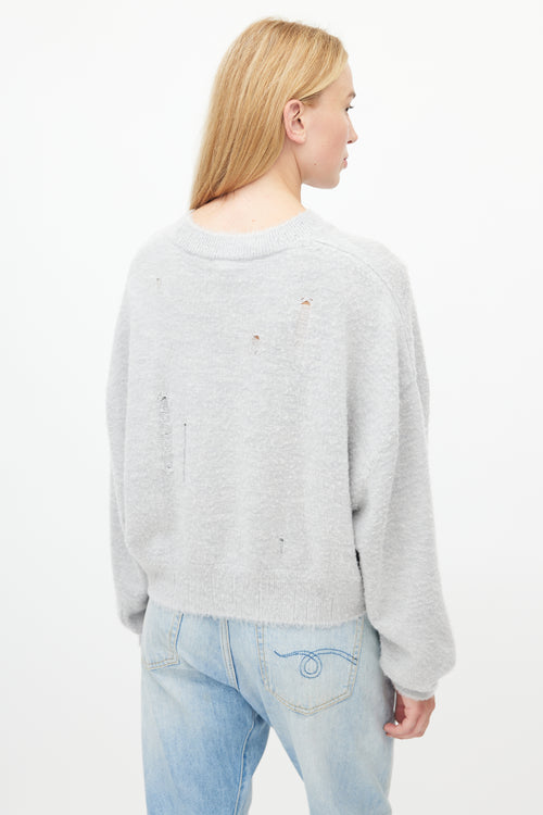 R13 Grey Wool Distressed Knit Sweater