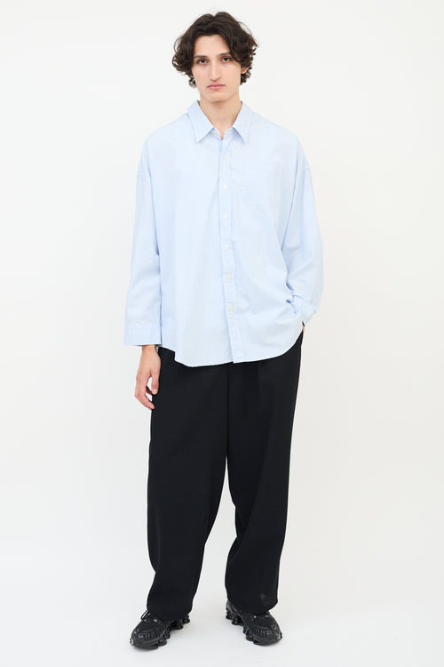 R13 Light Blue 
White Striped Drop Neck Oxford Shirt