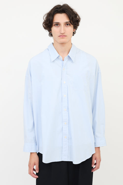 R13 Light Blue 
White Striped Drop Neck Oxford Shirt