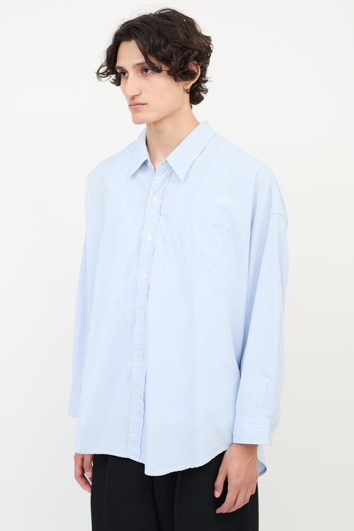 R13 Light Blue 
White Striped Drop Neck Oxford Shirt