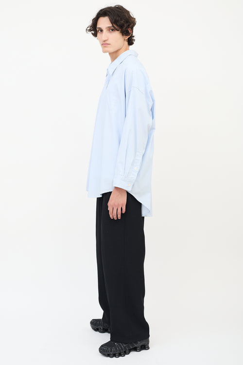 R13 Light Blue 
White Striped Drop Neck Oxford Shirt