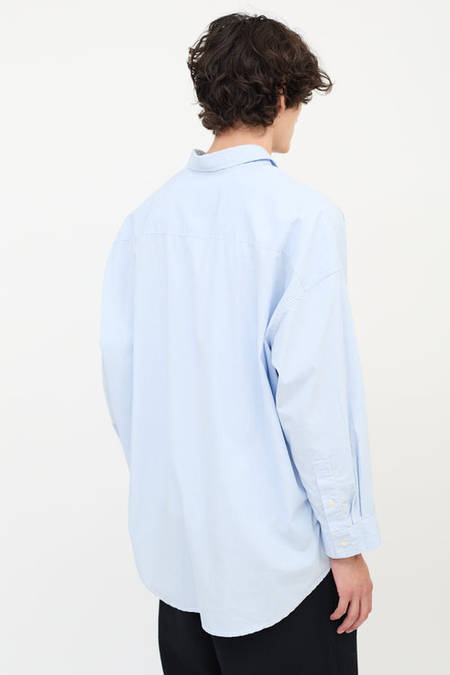 R13 Light Blue 
White Striped Drop Neck Oxford Shirt