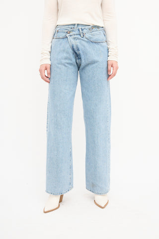 R13 Light Wash Wide Leg Crossover Jeans