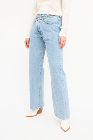 R13 Light Wash Wide Leg Crossover Jeans