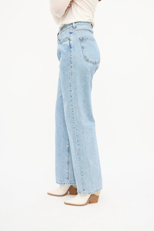 R13 Light Wash Wide Leg Crossover Jeans