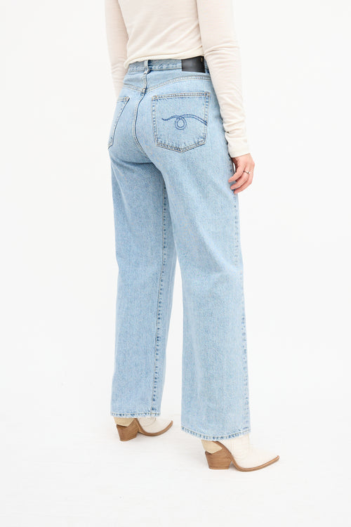 R13 Light Wash Wide Leg Crossover Jeans