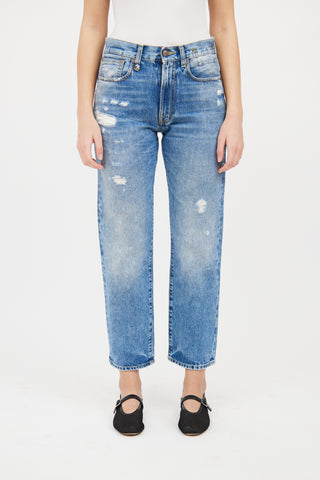 R13 Medium Wash Boyfriend Distressed Jeans