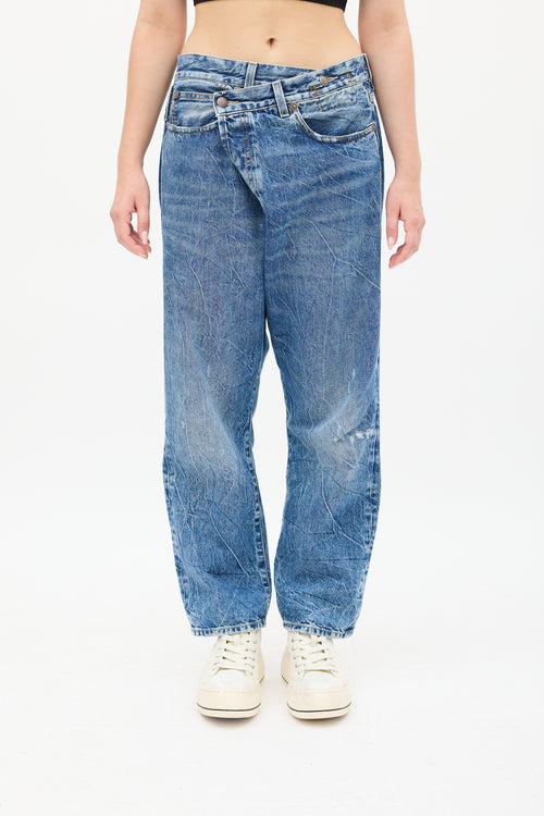 R13 Medium Acid Wash Kelly Cross Over Jeans