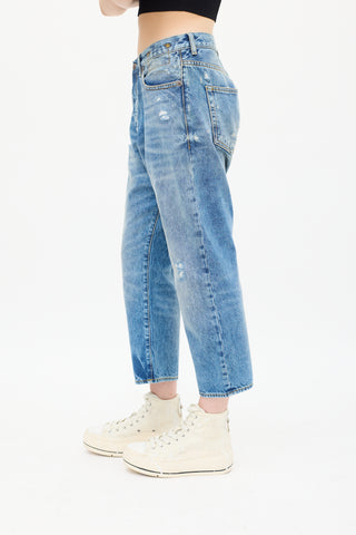 R13 Medium Wash Bain Distressed Tailored Drop Jeans