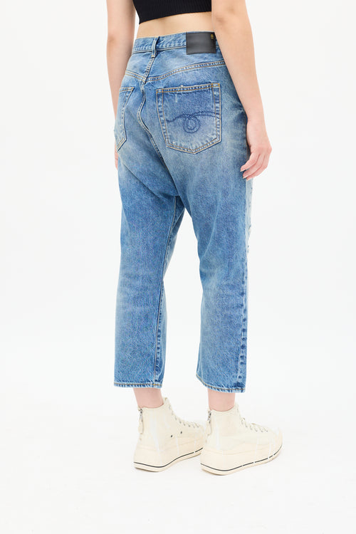 R13 Medium Wash Bain Distressed Tailored Drop Jeans