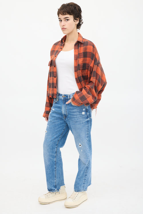 R13 Red 
Black Distressed Plaid Shirt