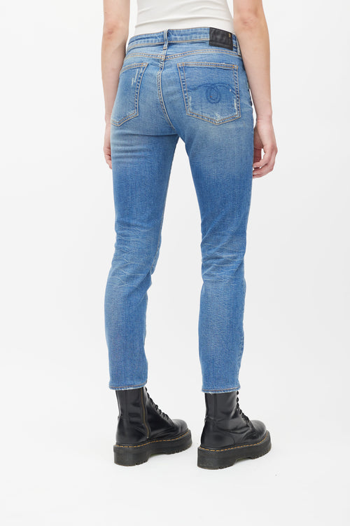 R13 Blue Light Wash Kate Distressed Skinny Jeans