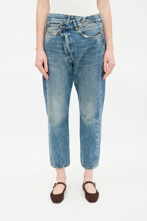 R13 Medium Wash Kelly Cross Over Jeans