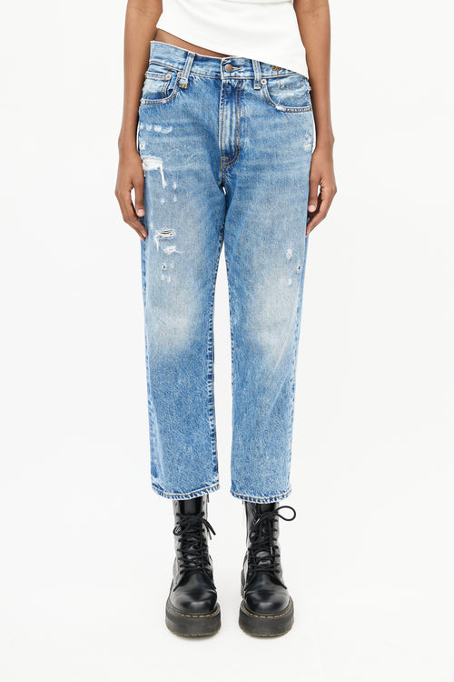 R13 Mid Wash Boyfriend Distressed Jeans