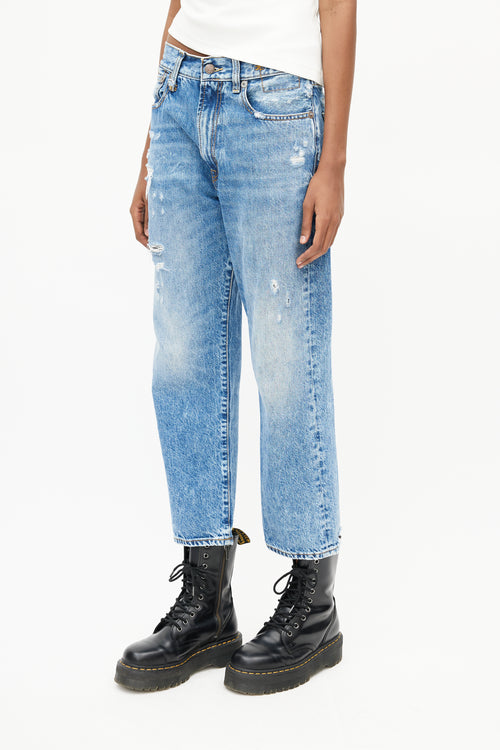 R13 Mid Wash Boyfriend Distressed Jeans