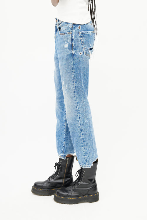 R13 Mid Wash Boyfriend Distressed Jeans