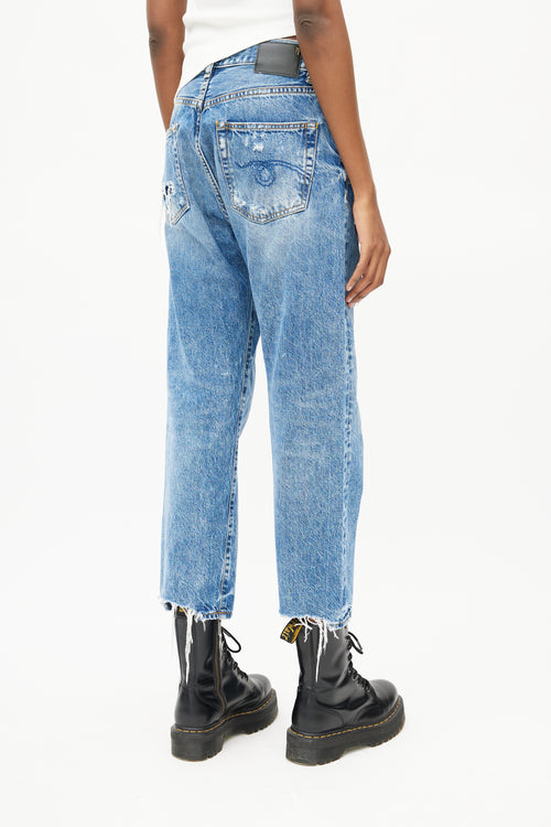 R13 Mid Wash Boyfriend Distressed Jeans