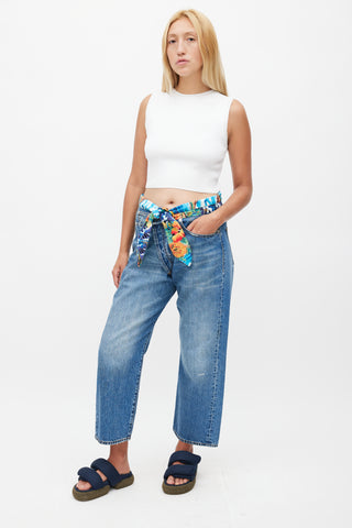 R13 Mid Wash Tropical Tie Waist Crossover Jeans