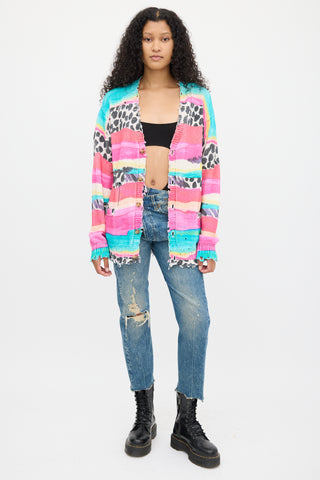 R13 Multicolour Striped Distressed Edge Cardigan