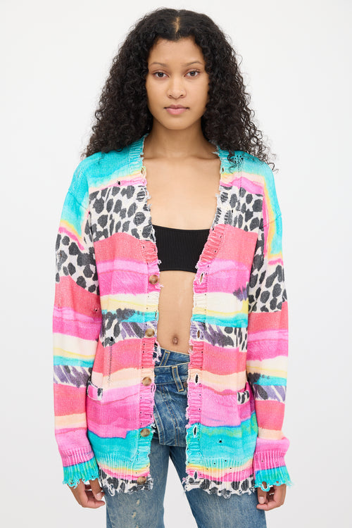 R13 Multicolour Striped Distressed Edge Cardigan