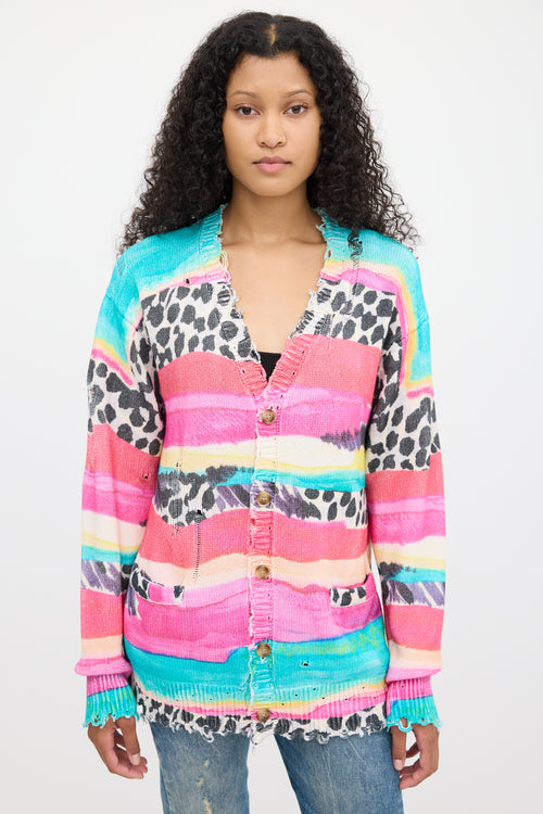 R13 Multicolour Striped Distressed Edge Cardigan