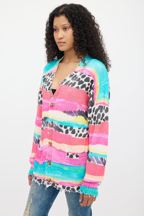 R13 Multicolour Striped Distressed Edge Cardigan