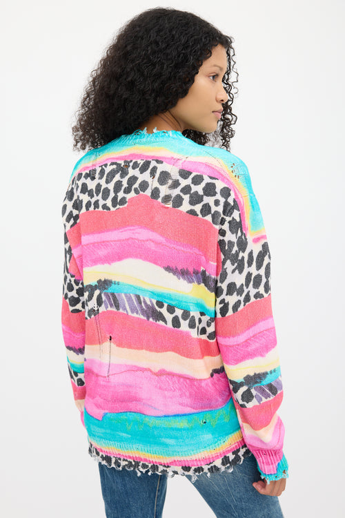 R13 Multicolour Striped Distressed Edge Cardigan