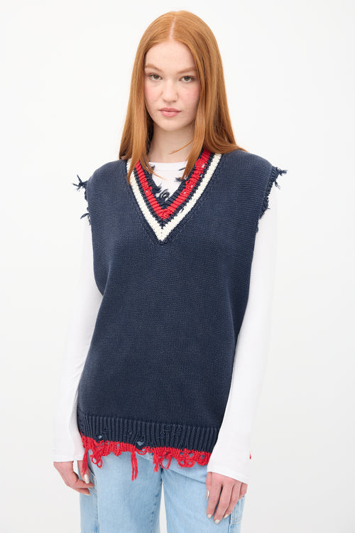 R13 Navy 
Multi Stripe V-Neck Vest