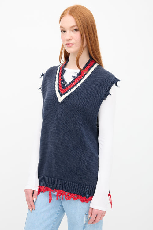 R13 Navy 
Multi Stripe V-Neck Vest