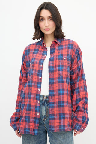 R13 Red 
Blue Plaid Rolled-Up Sleeve Shirt