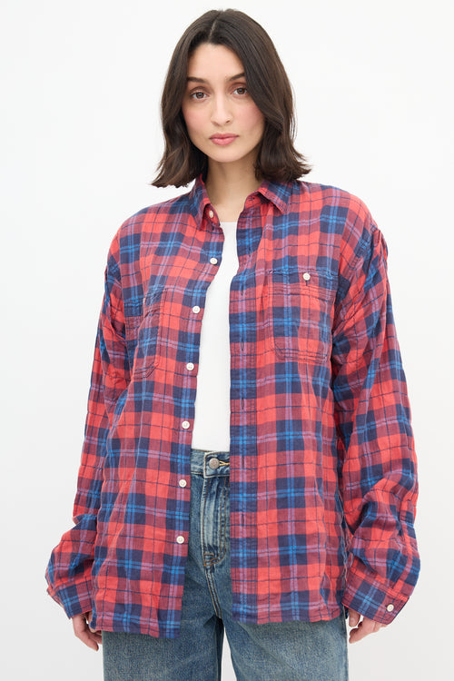 R13 Red 
Blue Plaid Rolled-Up Sleeve Shirt