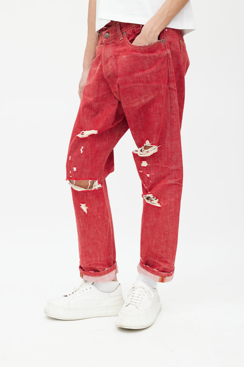 R13 Red Cross Over Distressed Jeans