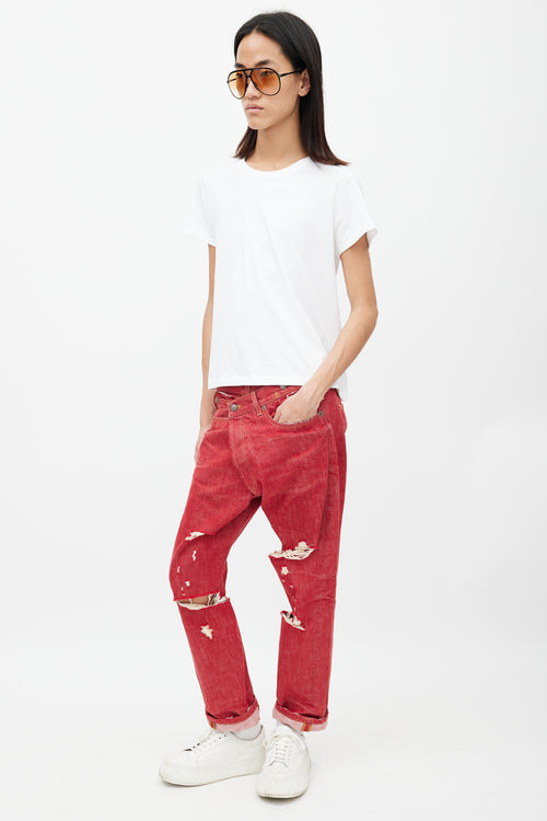 R13 Red Cross Over Distressed Jeans