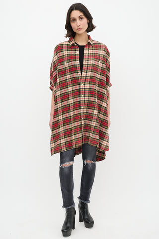 R13 Red 
Multi Plaid Oversized Boxy Shirt Dress