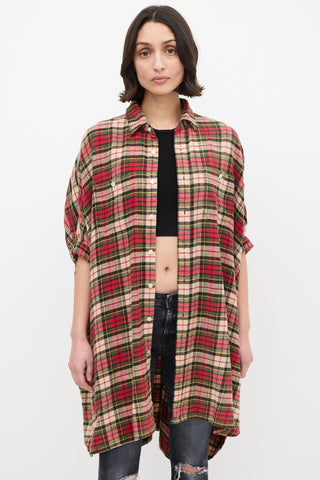 R13 Red 
Multi Plaid Oversized Boxy Shirt Dress