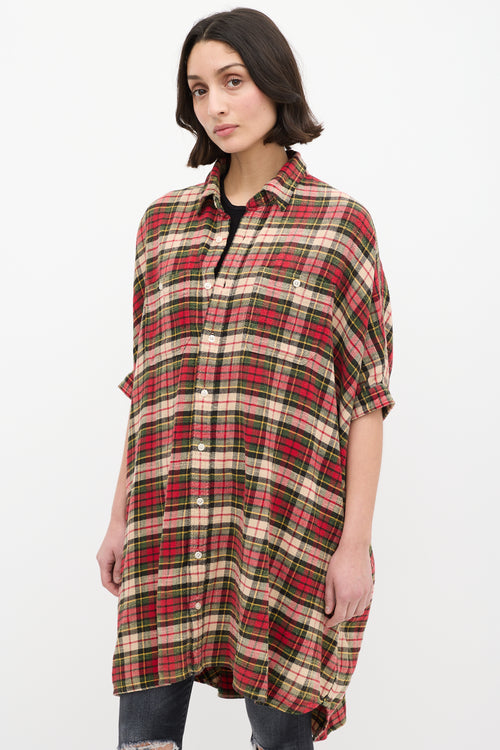 R13 Red 
Multi Plaid Oversized Boxy Shirt Dress