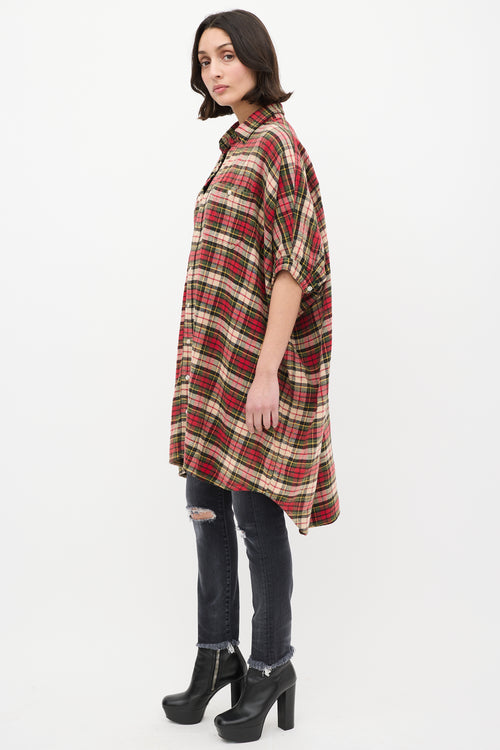 R13 Red 
Multi Plaid Oversized Boxy Shirt Dress