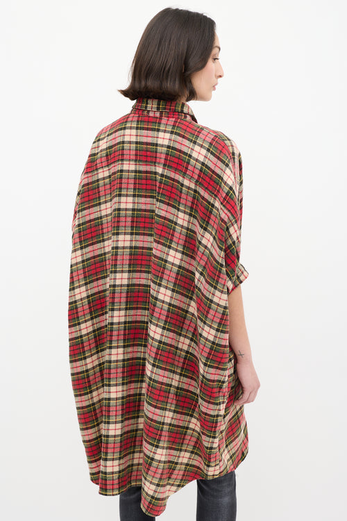 R13 Red 
Multi Plaid Oversized Boxy Shirt Dress