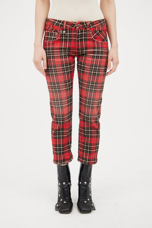 R13 Red 
Black Boy Plaid Cropped Jeans