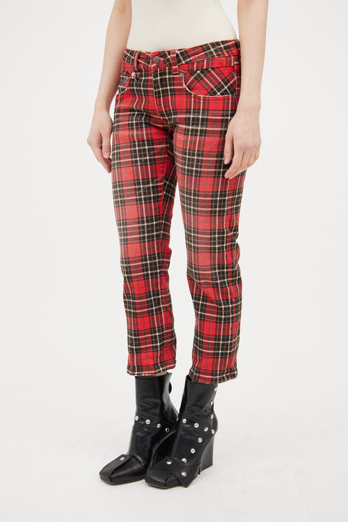 R13 Red 
Black Boy Plaid Cropped Jeans