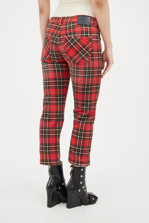 R13 Red 
Black Boy Plaid Cropped Jeans