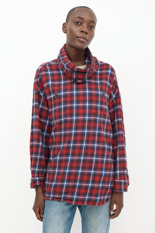 R13 Red 
Blue Plaid Turtleneck Top